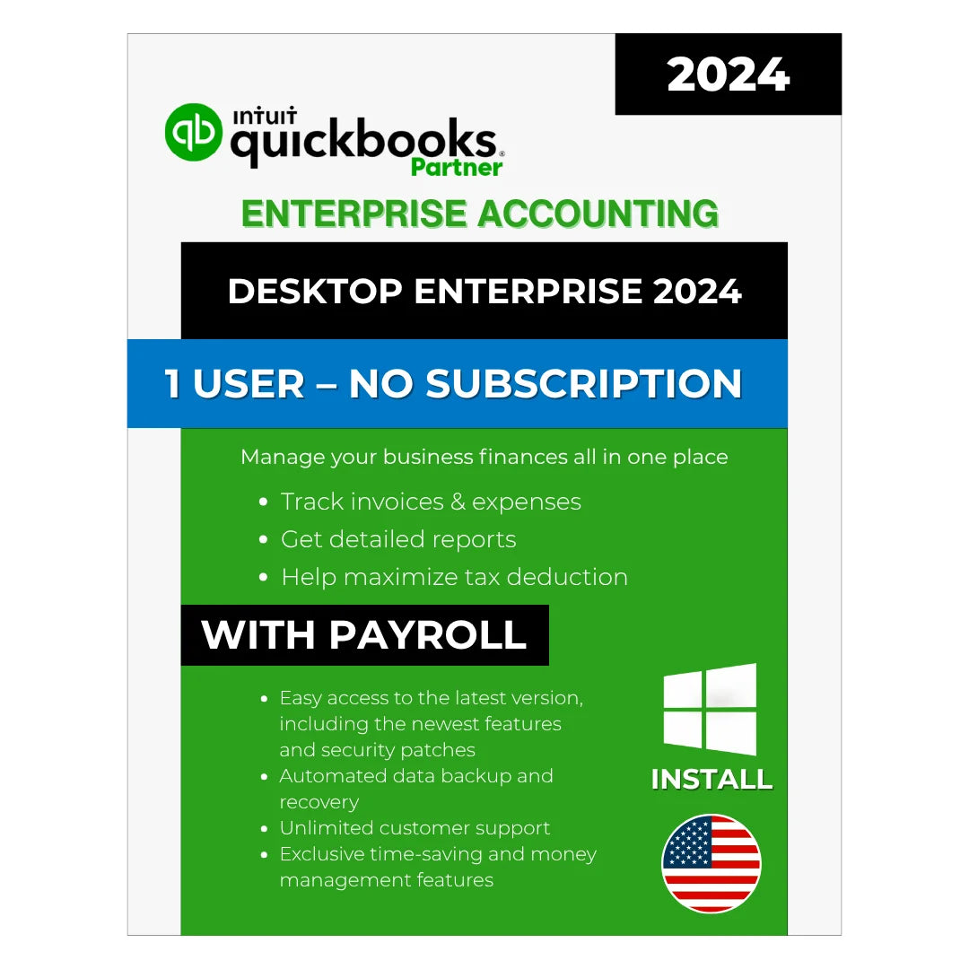QuickBooks Desktop Enterprise Solutions 2024 – Lifetime No Subscription License Key – USA Version (1 User) – (with payroll)