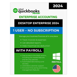 QuickBooks Desktop Enterprise Solutions 2024 – Lifetime No Subscription License Key – USA Version (1 User) – (with payroll)
